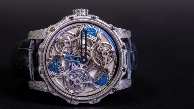 ANTOINE PREZIUSO GENÈVE, which in 2025 celebrates 45 years of independent watchmaking, is internationally recognized in particular for the Tourbillon of Tourbillon in-house movement, which has won several awards, including the famous GPHG 2015 and which is celebrating its 10th anniversary this year. 
In a constant quest for innovation in technique and design, Antoine Preziuso conceived the first watch entirely in Meteorite: case, dial, buckle and hands in 2002.